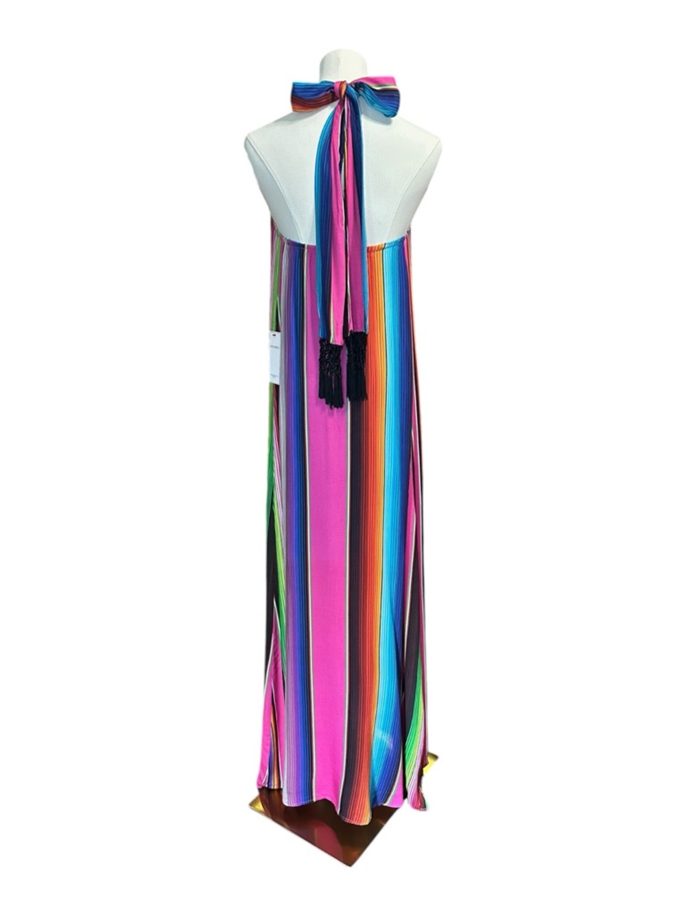 Judith March Serape Stripe Halter Maxi Dress Neck Tie Tassel NWT - Picture 6 of 9